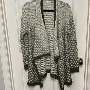 Time and Tru Green and White Knit Cardigan